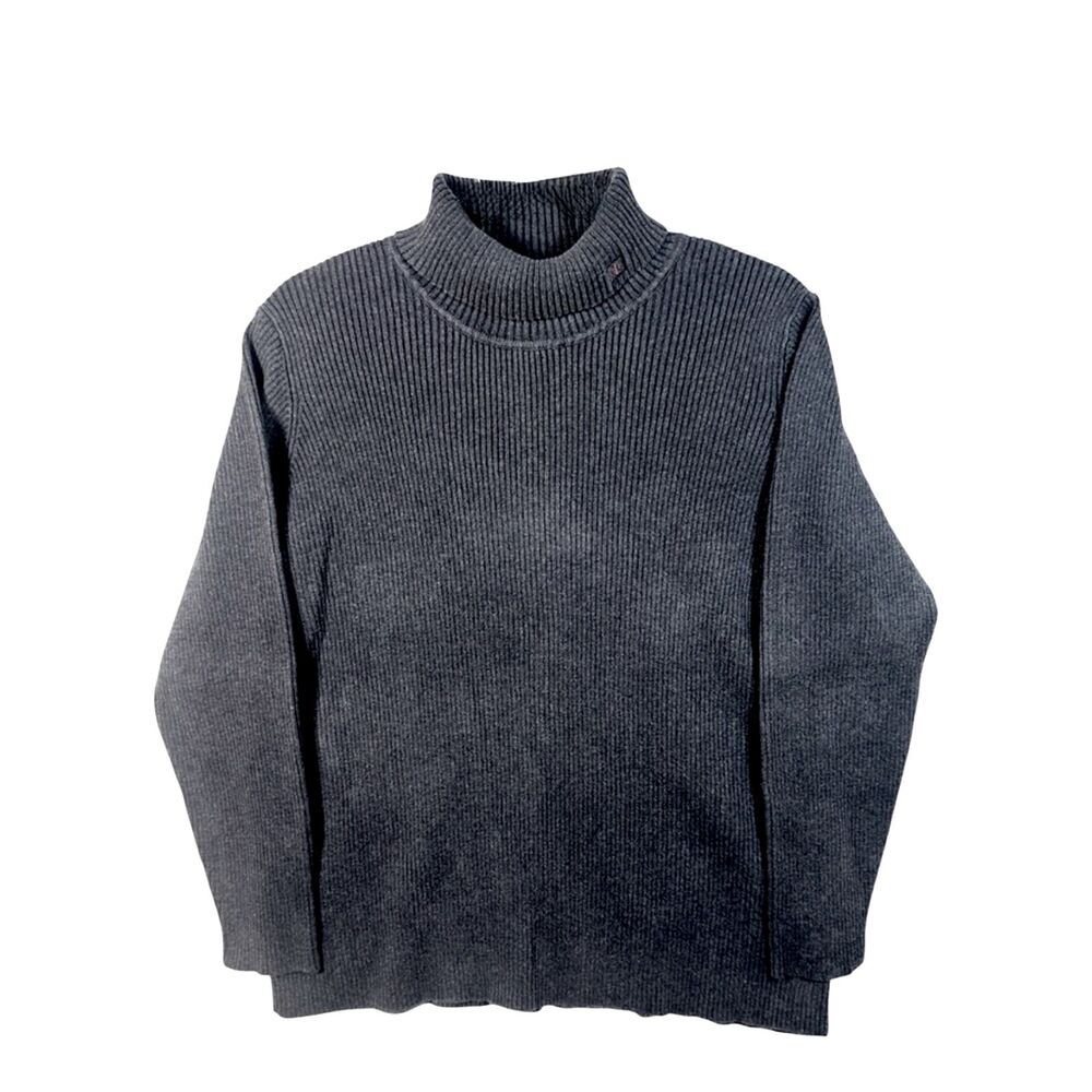 Lauren Ralph Lauren Ribbed Turtleneck Sweater 1X Gray Cotton Vintage Made Japan